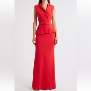 Chiara Boni Thadira Dress Belted Sleeveless Maxi Column Gown in Passion Red